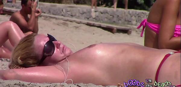  Big Blonde Minger Tits on the beach with stubbily armpits